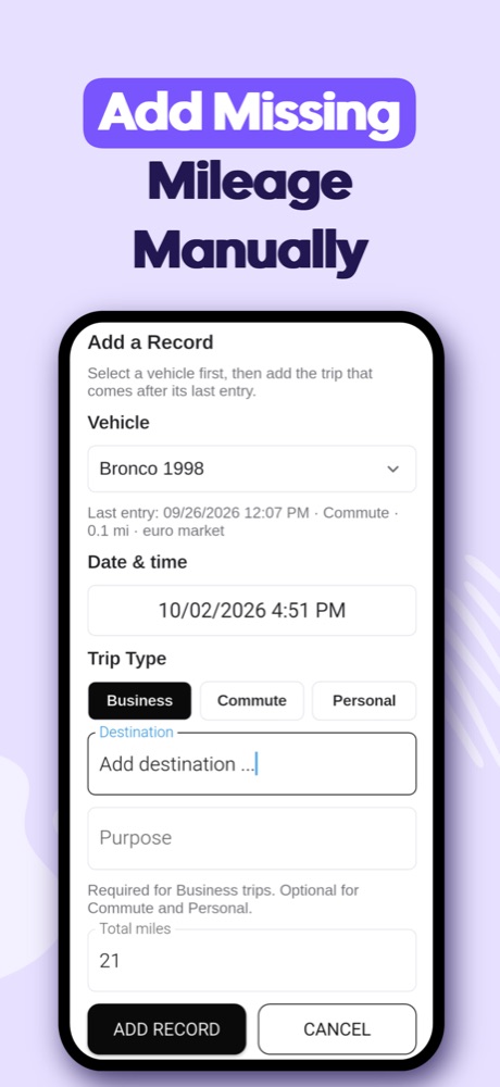 Add a missing trip record manually